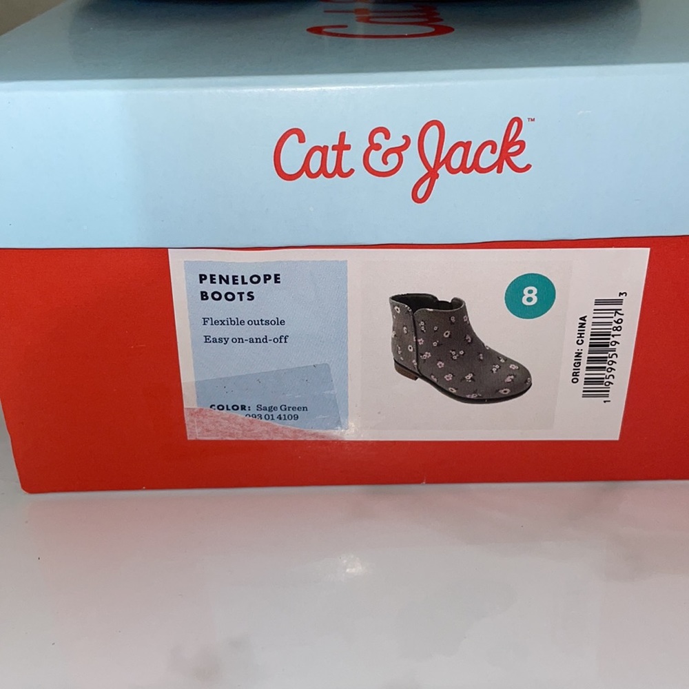 Cat & Jack Toddler Girl’s Penelope Boots Grey with Pink Floral Print Size 8 - Picture 4 of 7